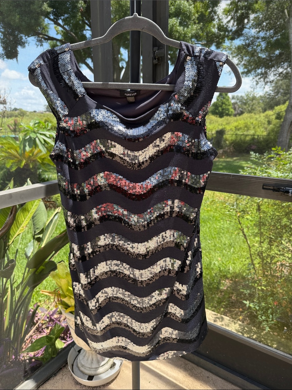 Forever 21 form fitting Black Sequin Wave Mini Dress